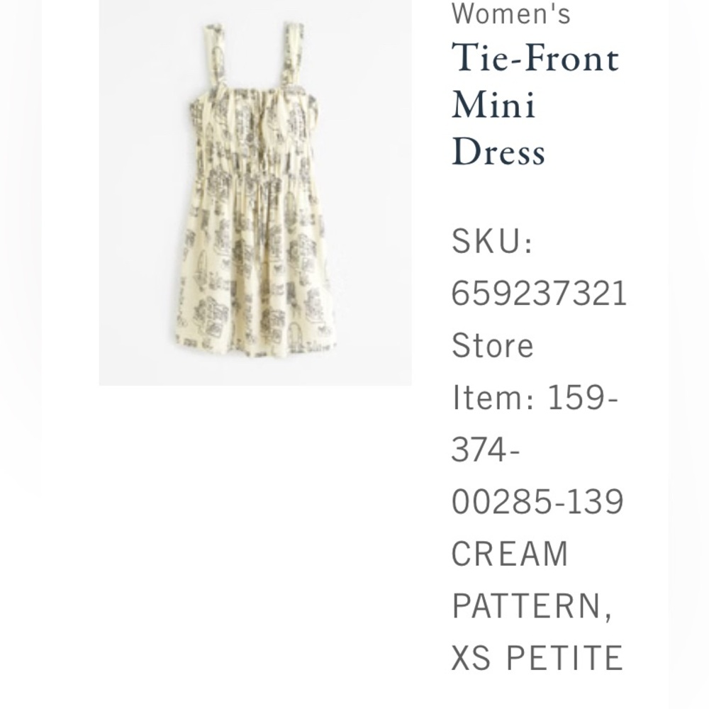 Abercrombie & Fitch -Tie Front Mini Dress Cream Pattern PXS